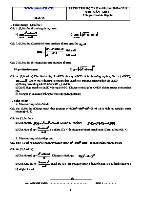 Đề thi thử học kỳ II môn Toán Lớp 11 - Năm học 2010-2011 - Đề số 28 (Có đáp án)